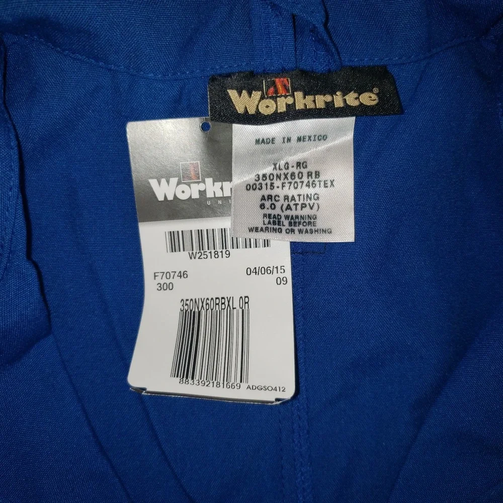 Workrite FR Flame Resistant Lab Coat Mens XL Blue Nomex ARC 6 New Tags